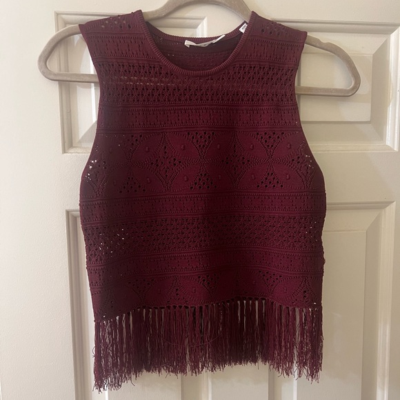 A.L.C Tucker Crochet Fringe Crop Tank Top Maroon “New without tag” - Picture 4 of 4